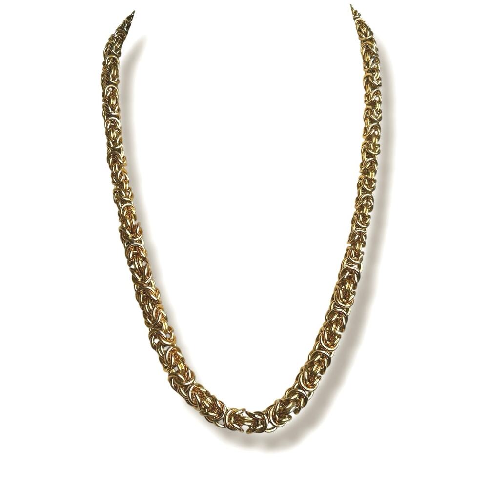 Vintage Gold Tone Thick Byzantine Chain Necklace Chunky Statement